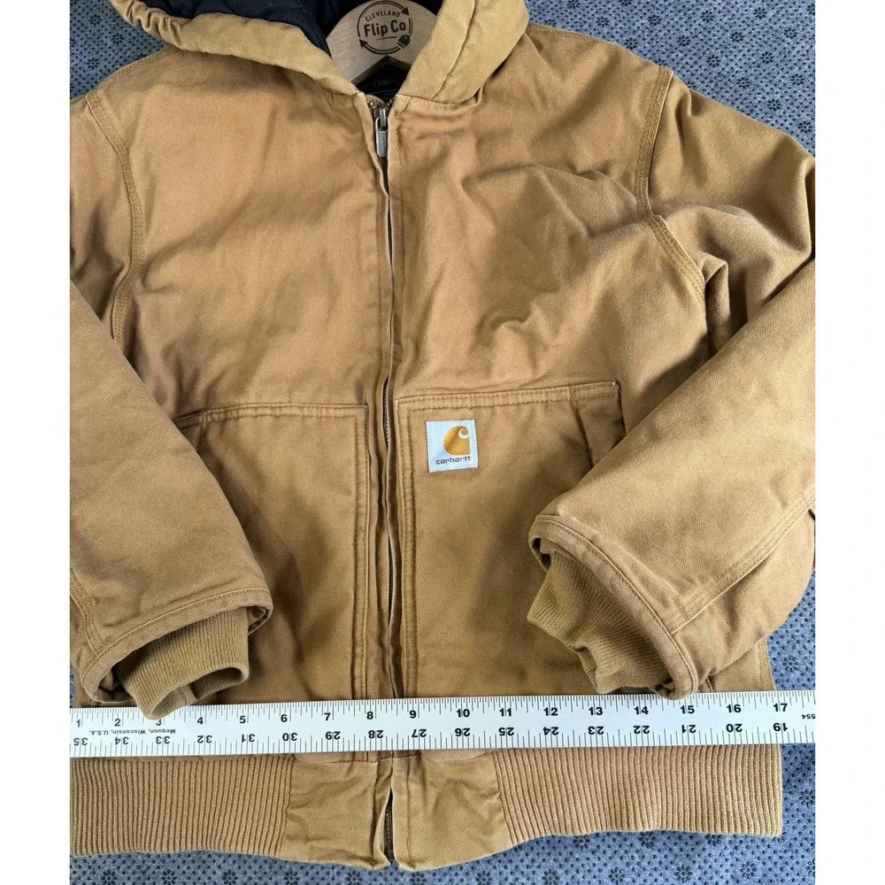 Carhartt Jacket Youth Medium 10-12 Canvas Hood Quilted Insulated Brown OJ8545-B - Picture 5 of 7